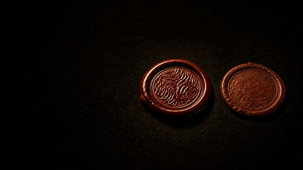 Two wax seals side by side, one sharp and clearly stamped, the other worn smooth and illegible