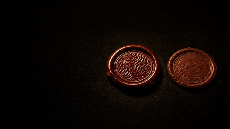 Two wax seals side by side, one sharp and clearly stamped, the other worn smooth and illegible