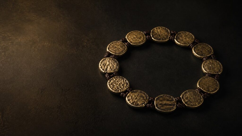 Twelve individually marked medallions bound together into one unbroken band